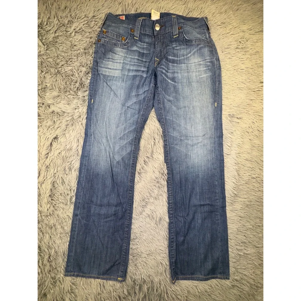 True Religion Jeans Men 34 Bobby Bootcut Loose Fit Light Wash VTG USA Logo 36x33